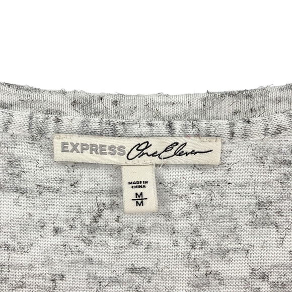 Express Tee Shirt Top Womens Medium Gray Marled Knit Long Sleeve V Neck Pullover - Picture 6 of 11